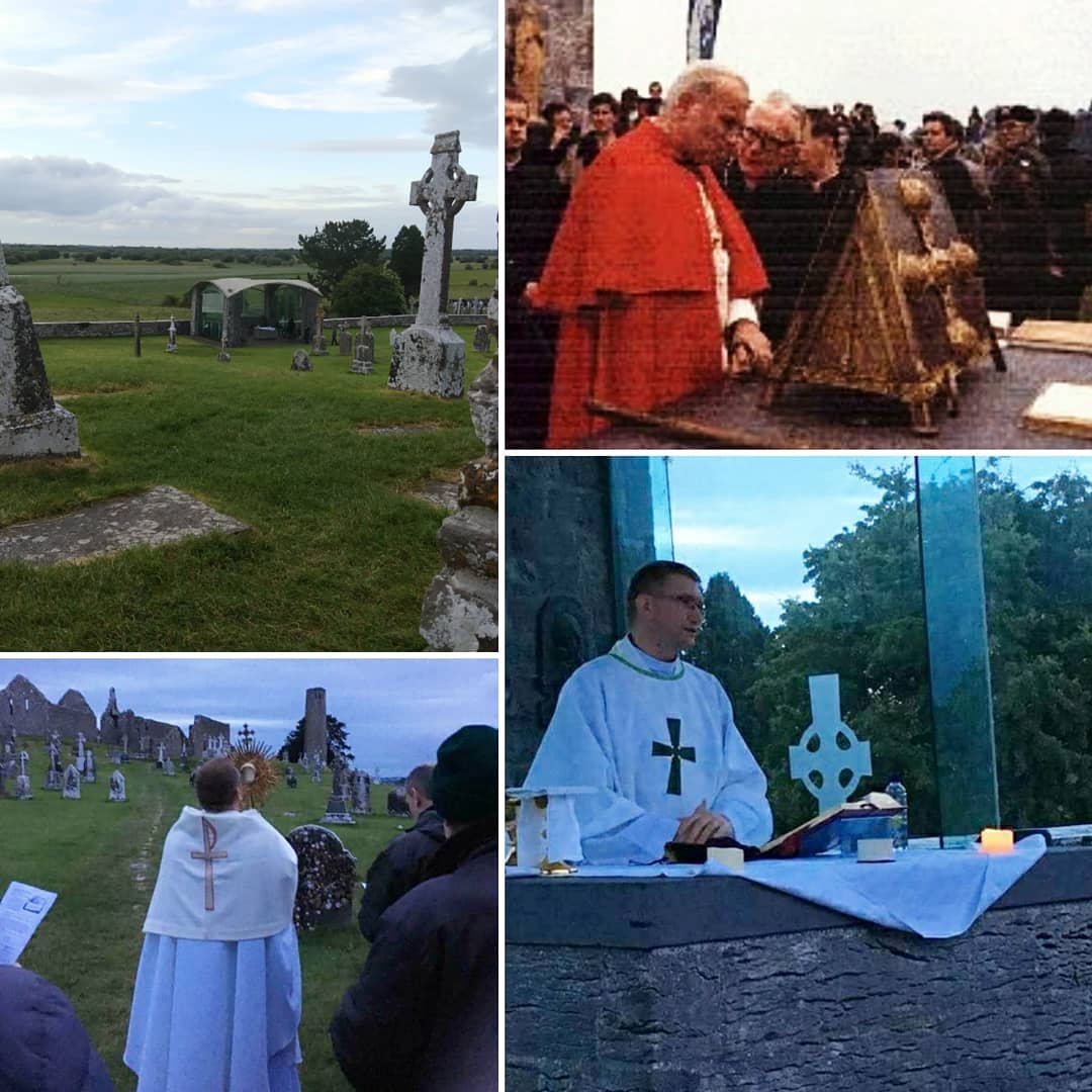 Wczorajsza Eucharystia i procesja z Najświętszym Sakramentem na ruinach monasteru w Clonmacnois do którego pielgrzymował