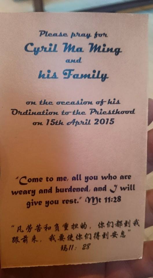 So here we are at the ordination of Cyril Ma Ming SVD may God…
